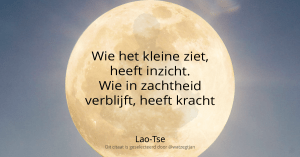 Wie het kleine ziet, heeft inzicht. Wie in zachtheid verblijft, heeft kracht. - Lao-Tse