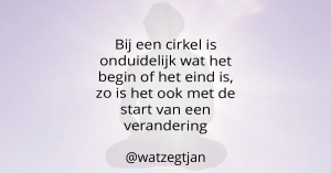 Bij een cirkel is onduidelijk wat het begin of het eind is, zo is het  ook met de start van een verandering