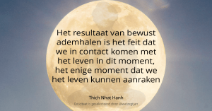 Het resultaat van bewust ademhalen is het feit dat we in contact komen met het leven in dit moment, het enige moment dat we het leven kunnen aanraken. – Thich Nhat Hanh