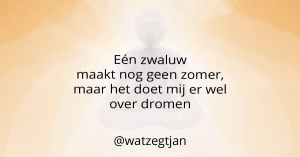 Eén zwaluw maakt nog geen zomer, maar het doet mij er wel over dromen