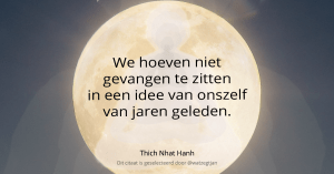 We hoeven niet gevangen te zitten in een idee van onszelf van jaren geleden. – Thich Nhat Hanh (uit: De wereld is mijn thuis)