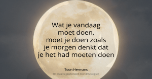 Wat je vandaag moet doen, moet je doen zoals je morgen denkt dat je het had moeten doen. - Toon Hermans