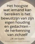 Het hoogste wat iemand kan bereiken is het bewustzijn van zijn eigen houding en gedachten - de herkenning van zichzelf - J.W. von Goethe