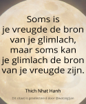 Soms is je vreugde de bron van je glimlach, maar soms kan je glimlach de bron van je vreugde zijn. - Thich Nhat Hanh